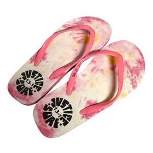Justice Flip Flops Girls 13-1 Pink Tie Dye Surf Sandals Beach Pool Vacation Kids